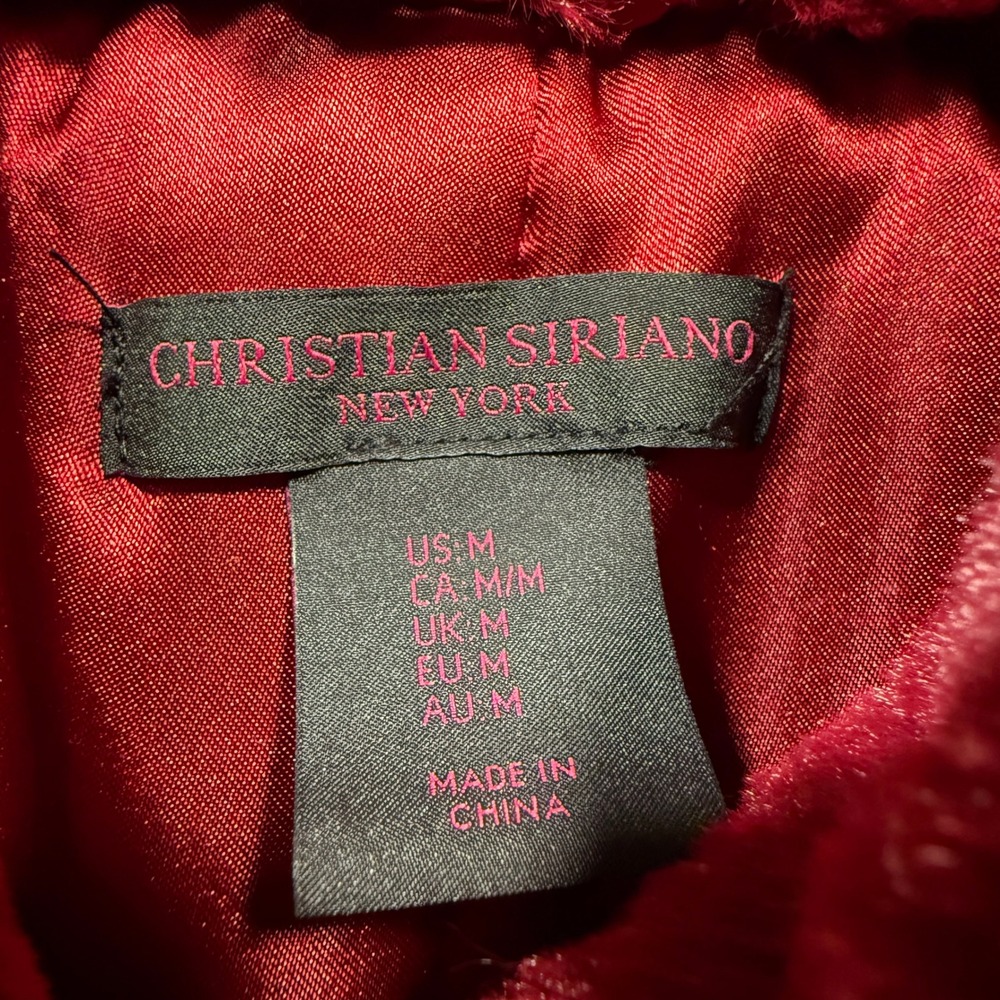 Christian Siriano Faux Fur Coat Women Medium Burgundy Red Plush Luxury Jacket - Picture 3 of 9